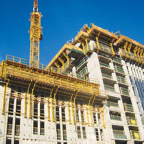 steel jump system being used to build a high-rise building