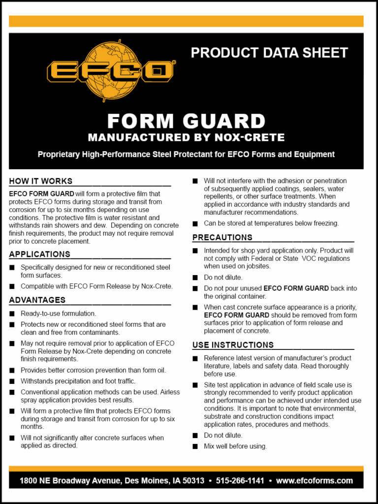 EFCO Form Guard Product Data Sheet