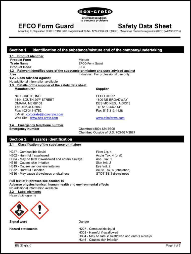 EFCO Form Guard Safety Data Sheet English