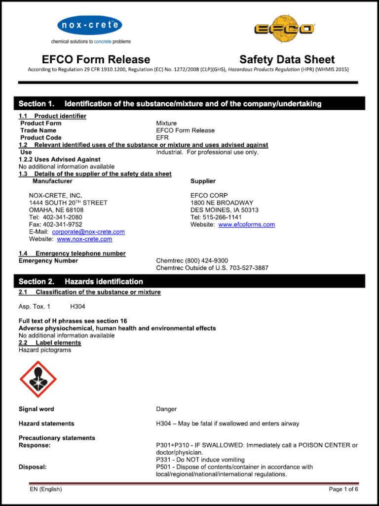 EFCO Form Release Safety Data Sheet English